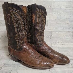 Men's Lucchese 2000 Western Brown Bullhide Leather Rodeo Cowboy Boots Size 10.5